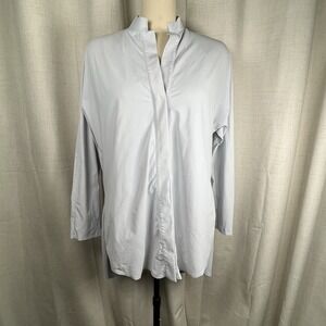 ADAY Something Borrowed Women's XL Shirt Boyfriend Mandarin Collar Oyster‎ Gray